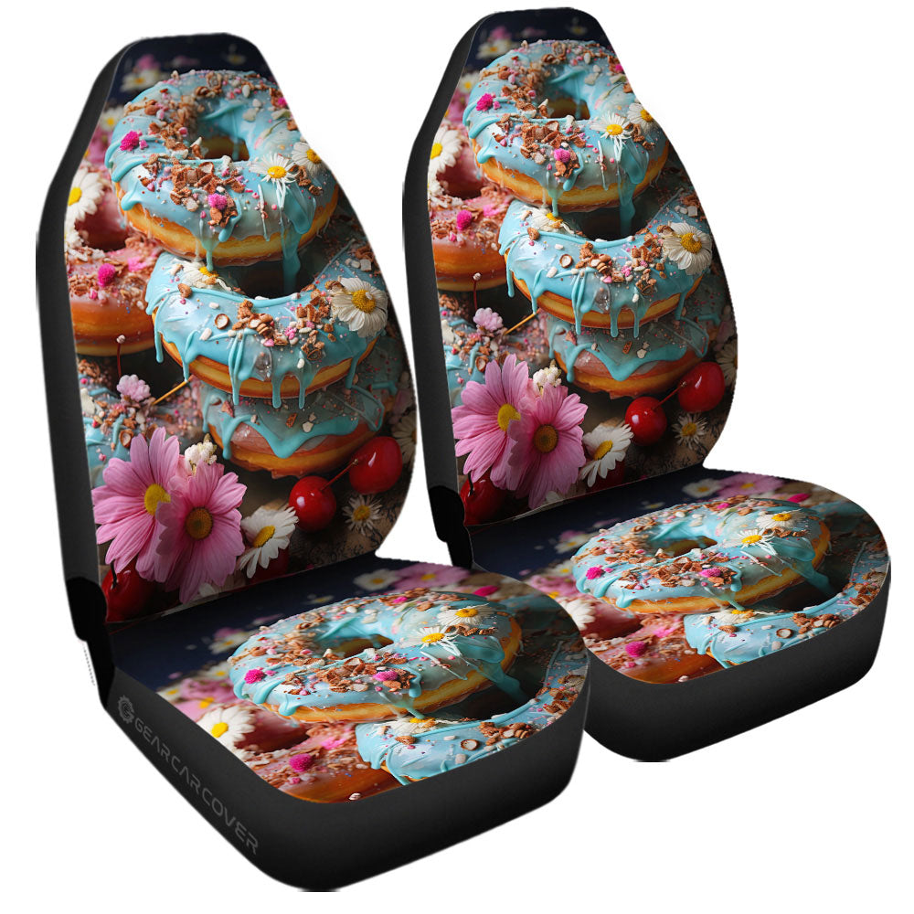 Mint Donuts Mix Flowers Car Seat Covers Custom Girly Pattern Car Accessories