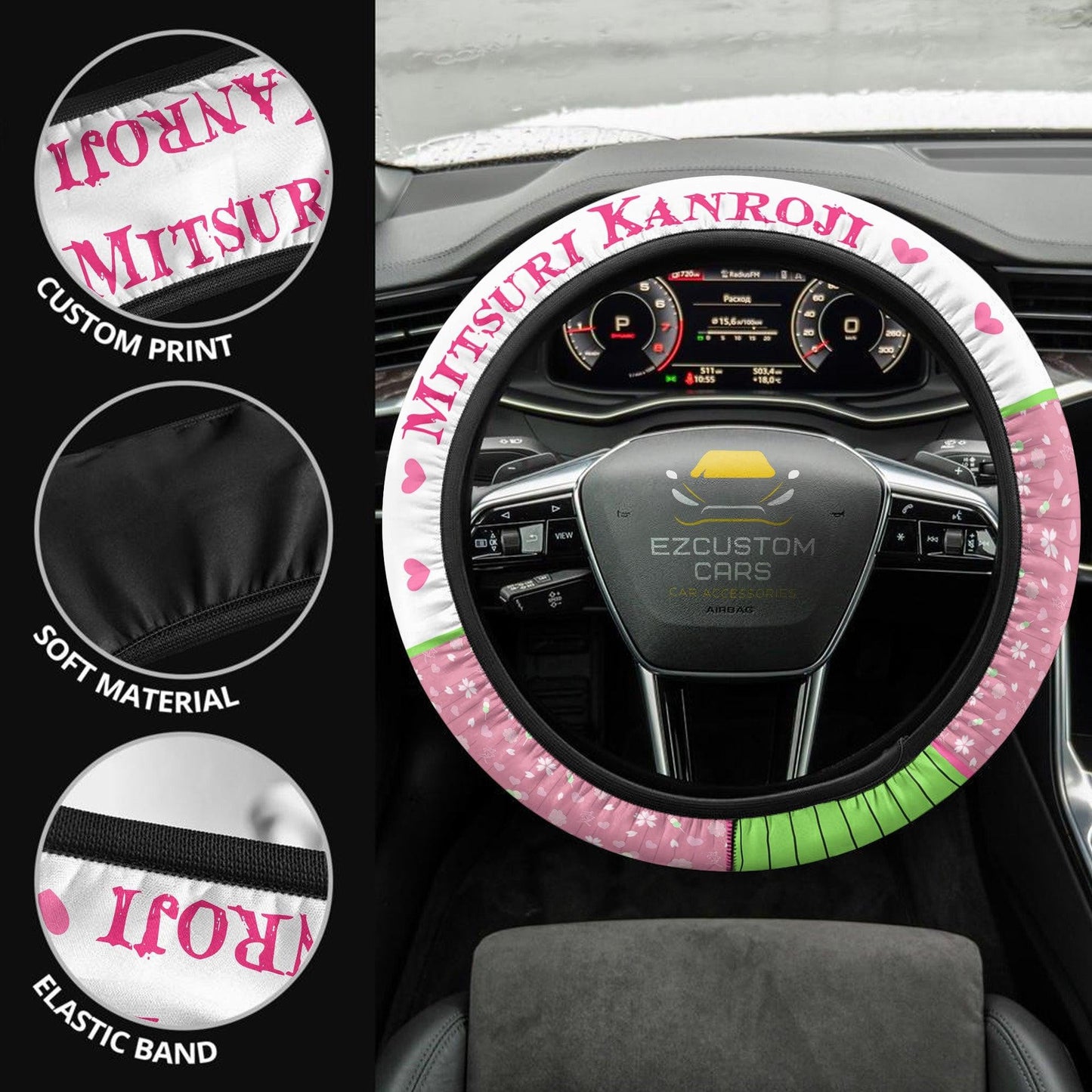 Mitsuri Kanroji Anime Steering Wheel Cover Custom Anime Demon Slayer Car Accessories