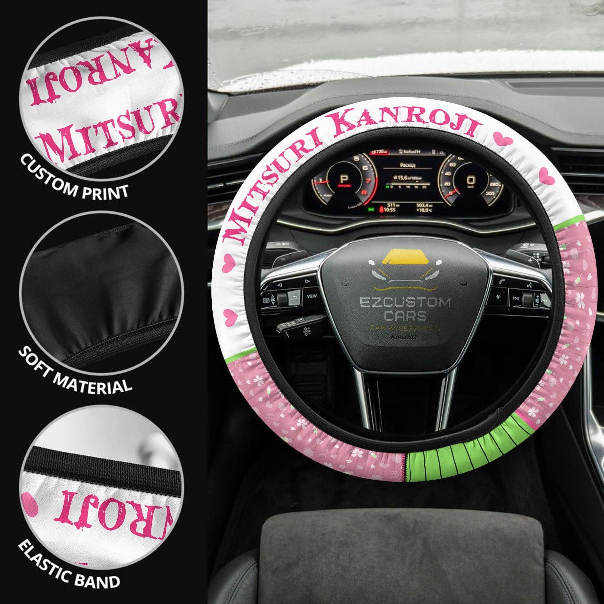 Mitsuri Kanroji Anime Steering Wheel Cover Custom Anime Demon Slayer Car Accessories