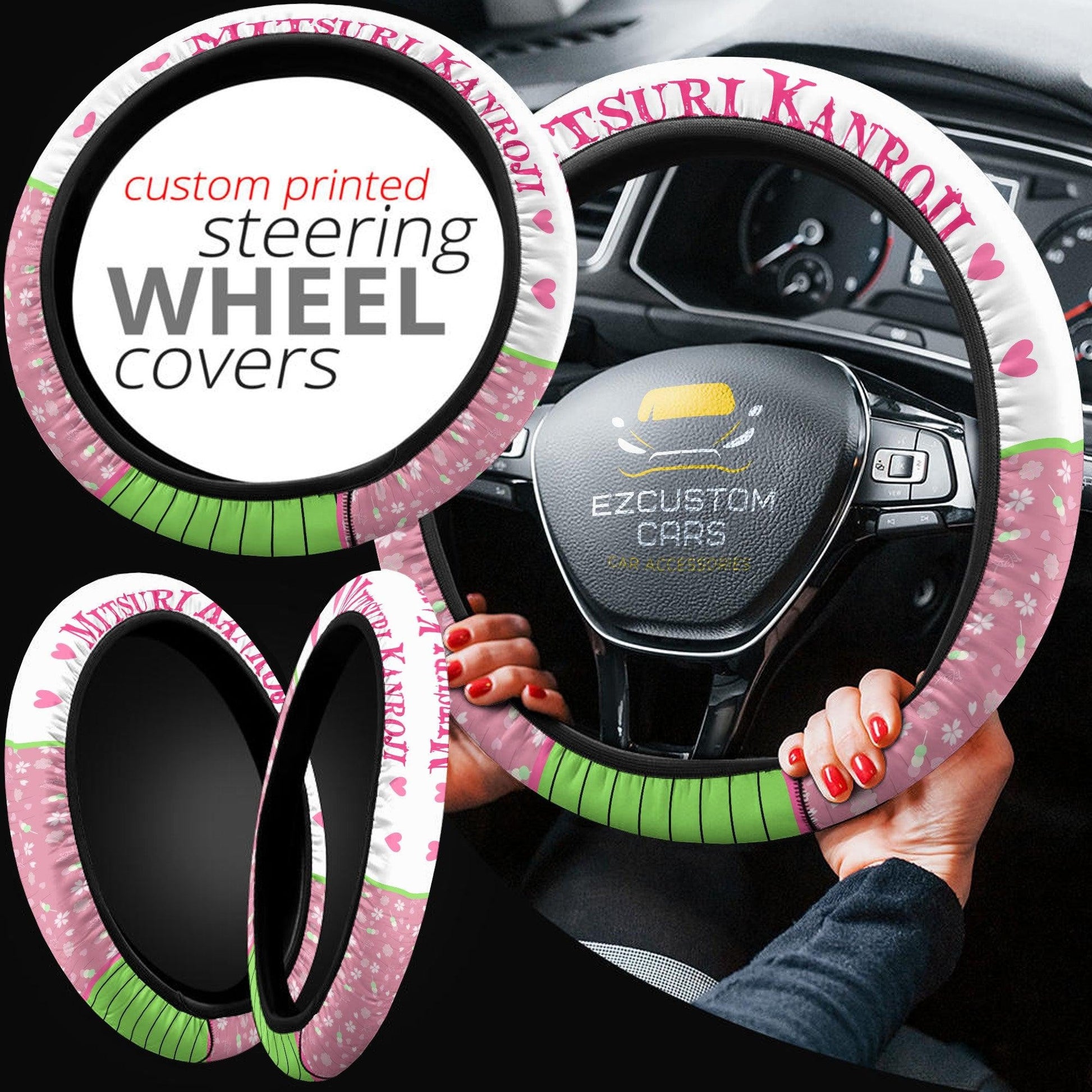 Mitsuri Kanroji Anime Steering Wheel Cover Custom Anime Demon Slayer Car Accessories
