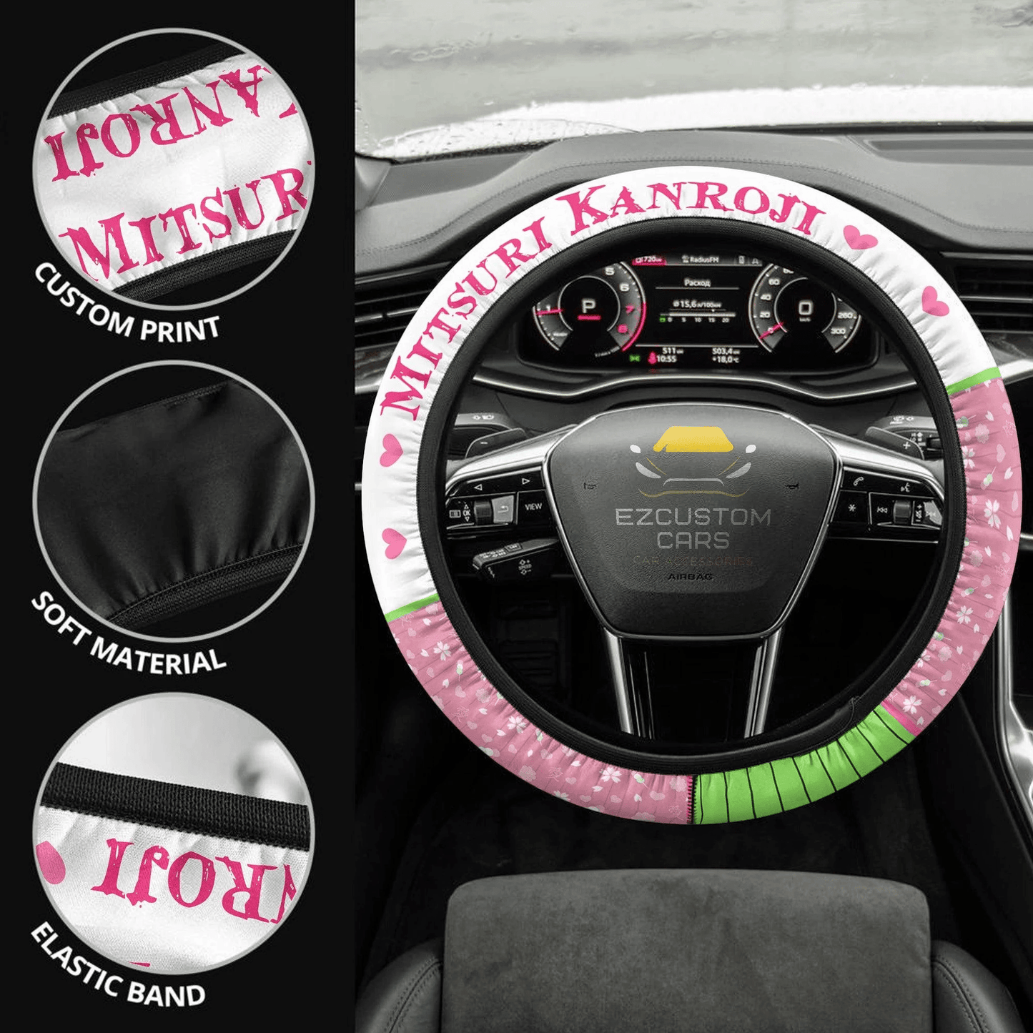 Mitsuri Kanroji Anime Steering Wheel Cover Custom Anime Demon Slayer Car Accessories