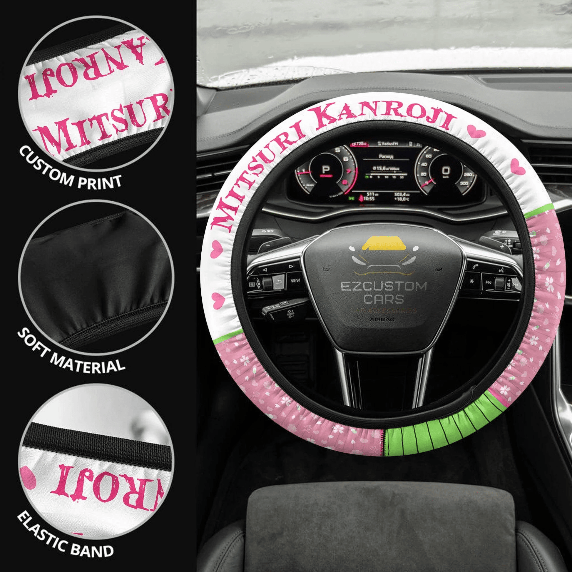 Mitsuri Kanroji Anime Steering Wheel Cover Custom Anime Demon Slayer Car Accessories