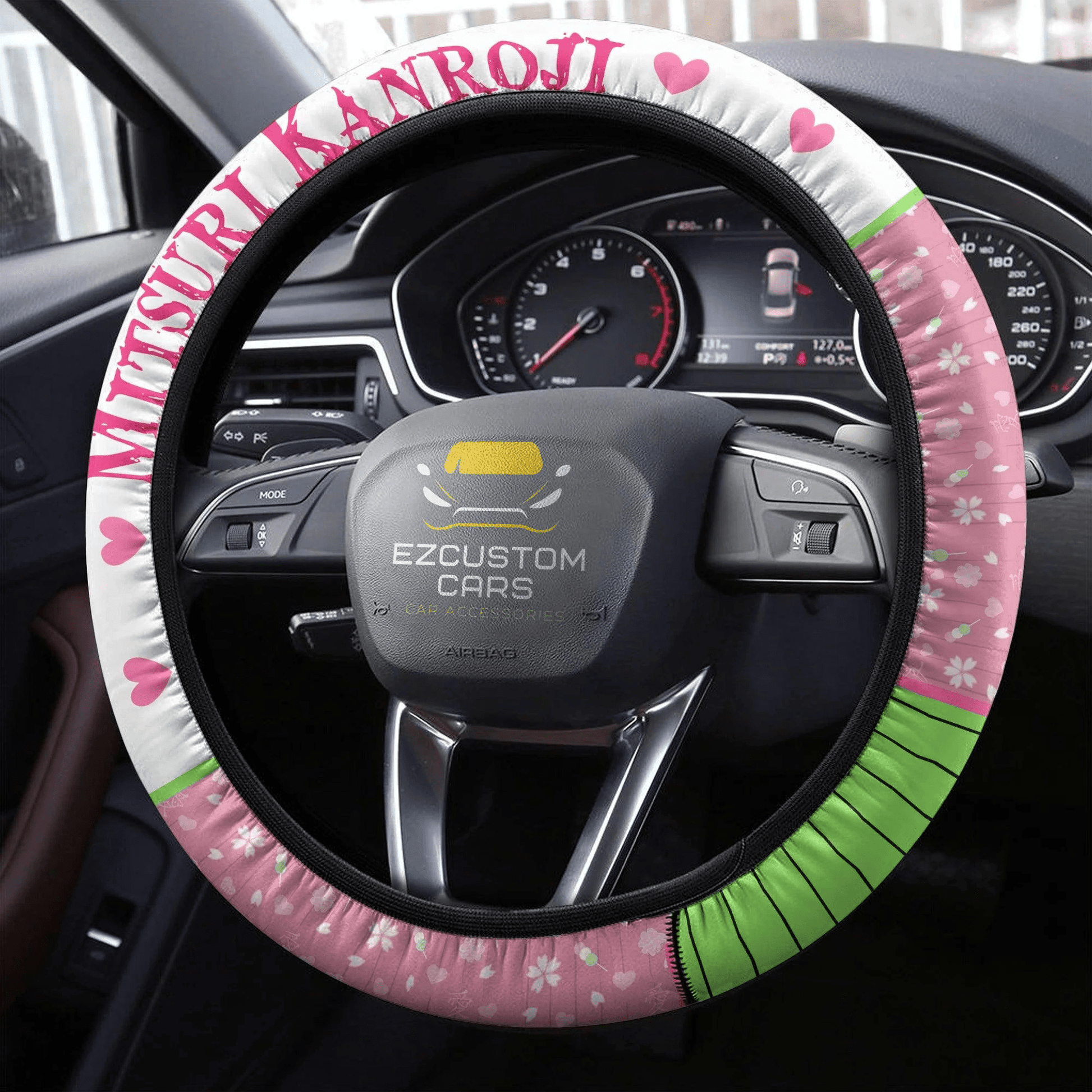 Mitsuri Kanroji Anime Steering Wheel Cover Custom Anime Demon Slayer Car Accessories
