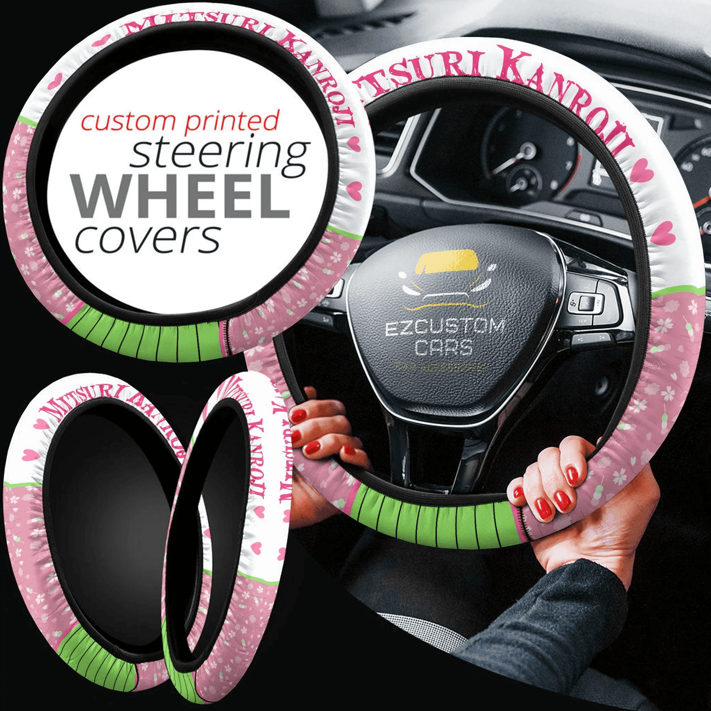 Mitsuri Kanroji Anime Steering Wheel Cover Custom Anime Demon Slayer Car Accessories