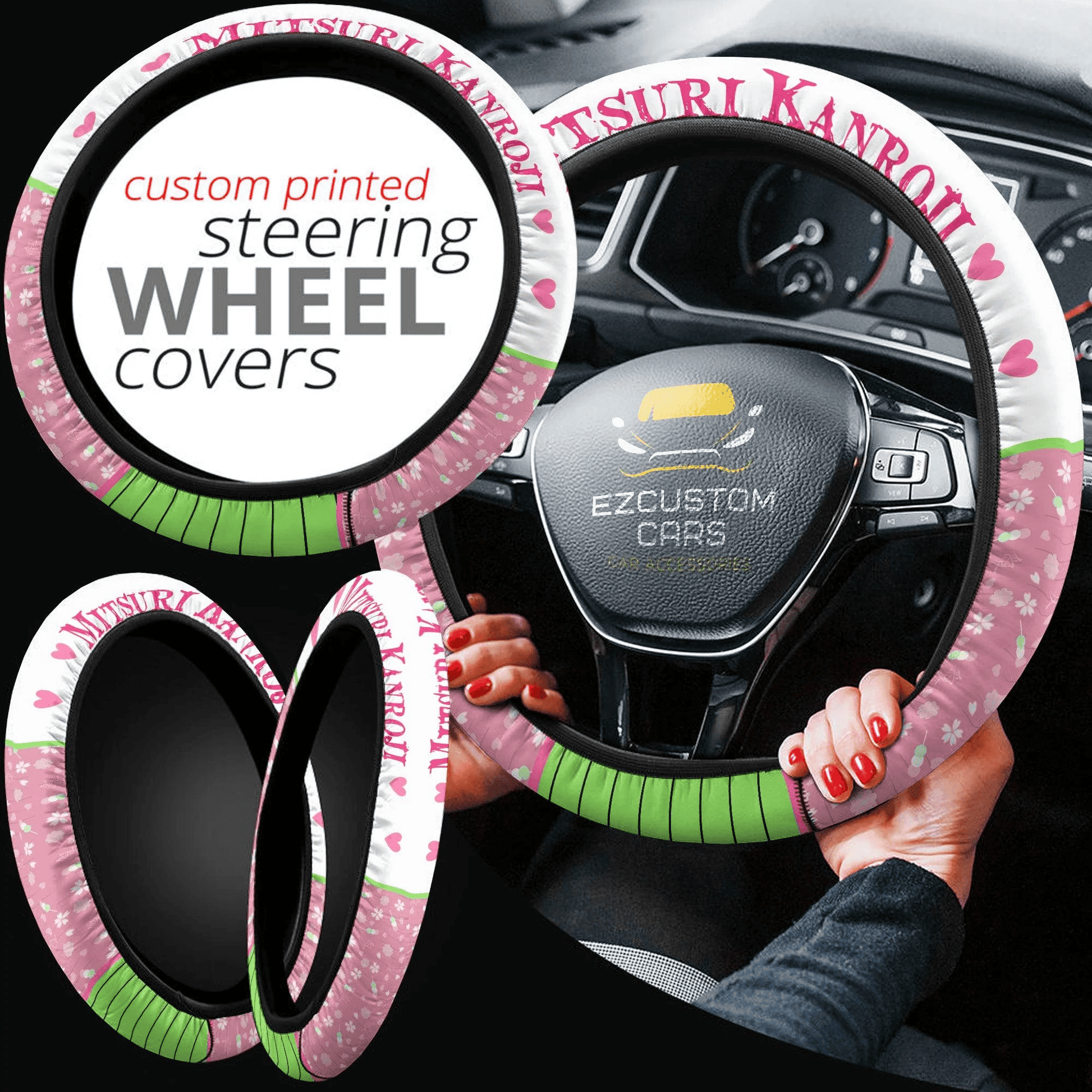 Mitsuri Kanroji Anime Steering Wheel Cover Custom Anime Demon Slayer Car Accessories