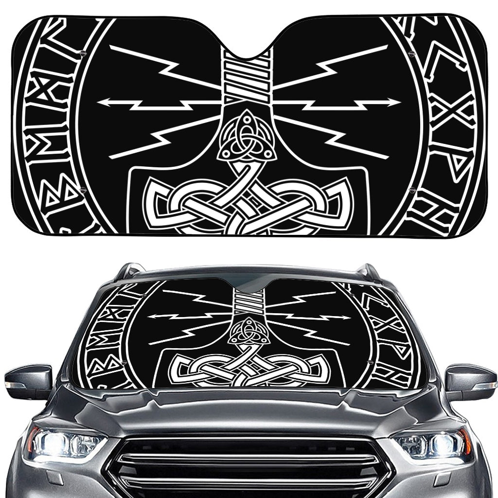 Mjolnir And Younger Futhark Print Car Windshield Sun Shade