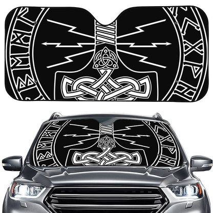Mjolnir And Younger Futhark Print Car Windshield Sun Shade