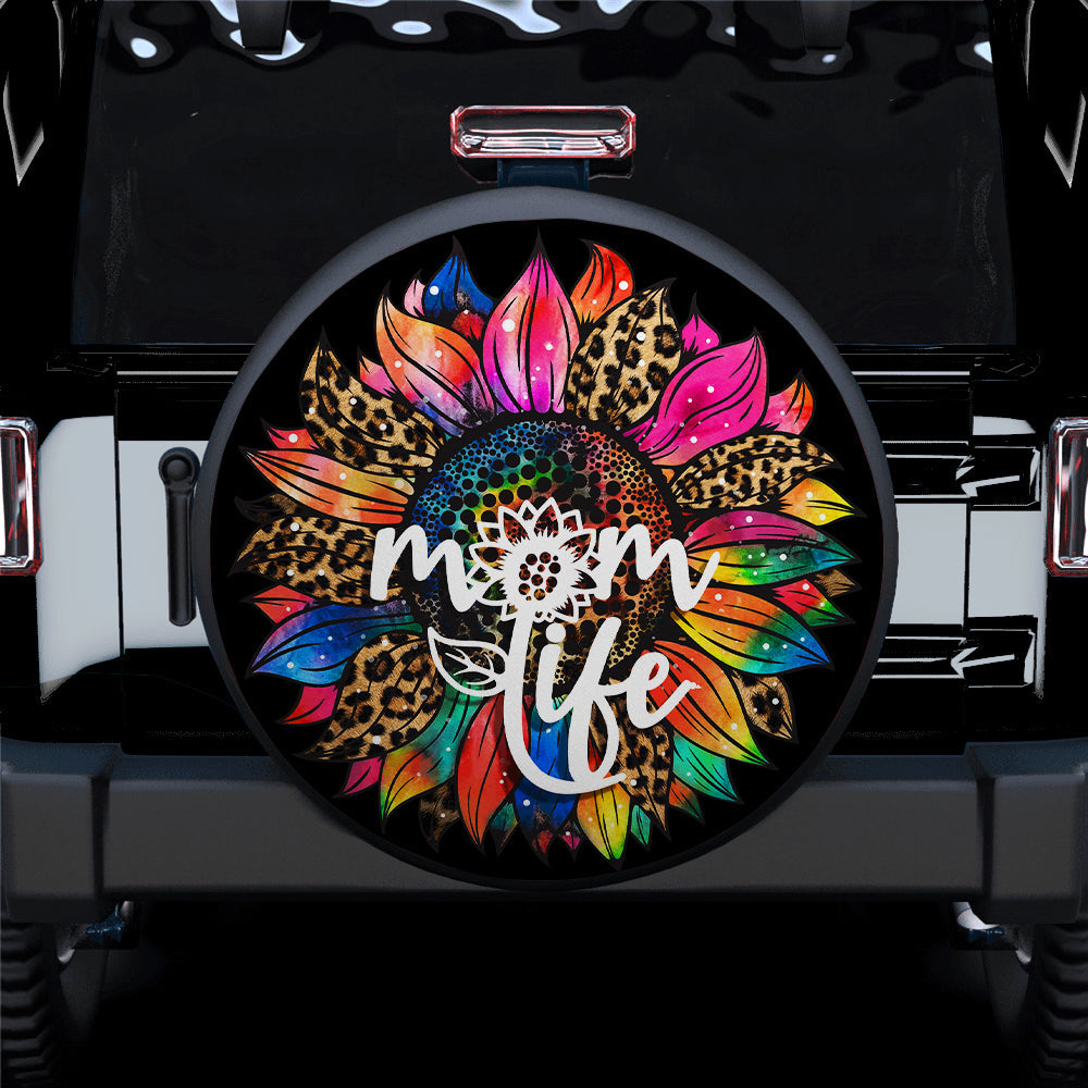 Mom Life Sunflower Colorful Leopard Jeep Car Spare Tire Cover