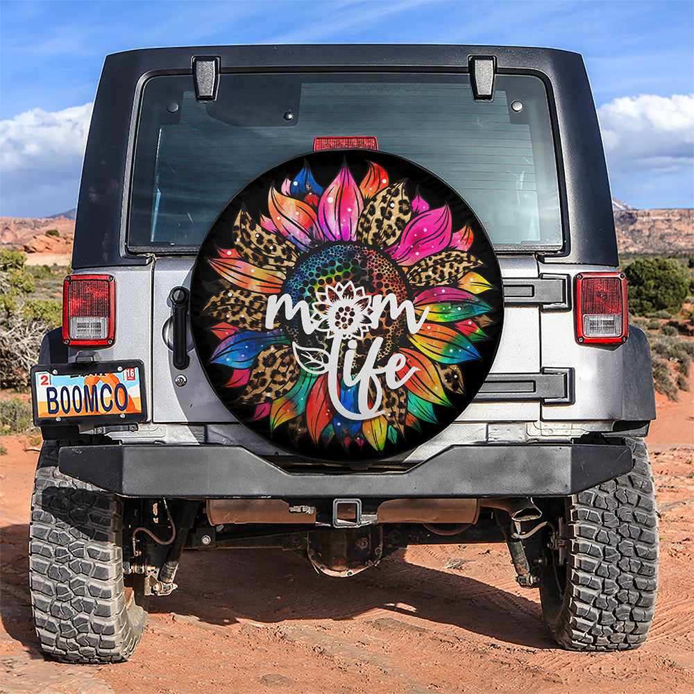 Mom Life Sunflower Colorful Leopard Jeep Car Spare Tire Cover
