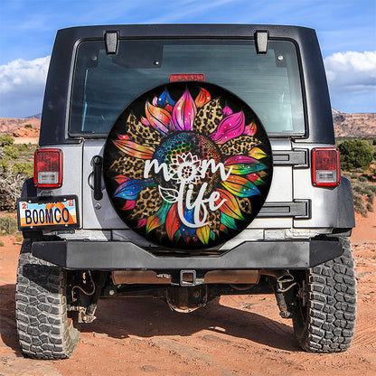 Mom Life Sunflower Colorful Leopard Jeep Car Spare Tire Cover