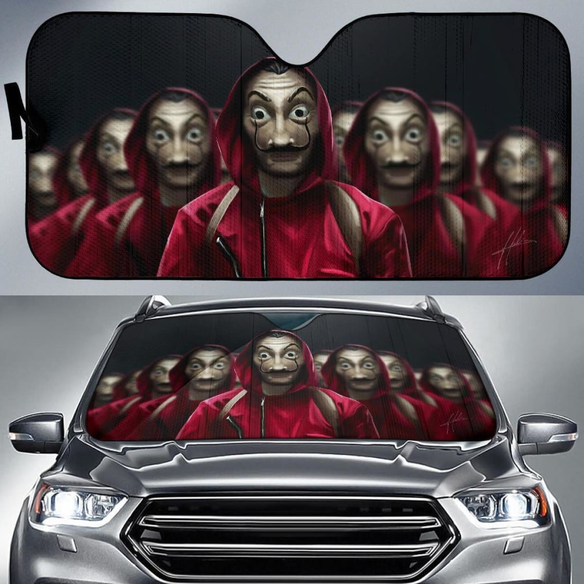 Money Heist Team Mask Art HD Sun Shade amazing best gift ideas 2020 Universal Fit 174503