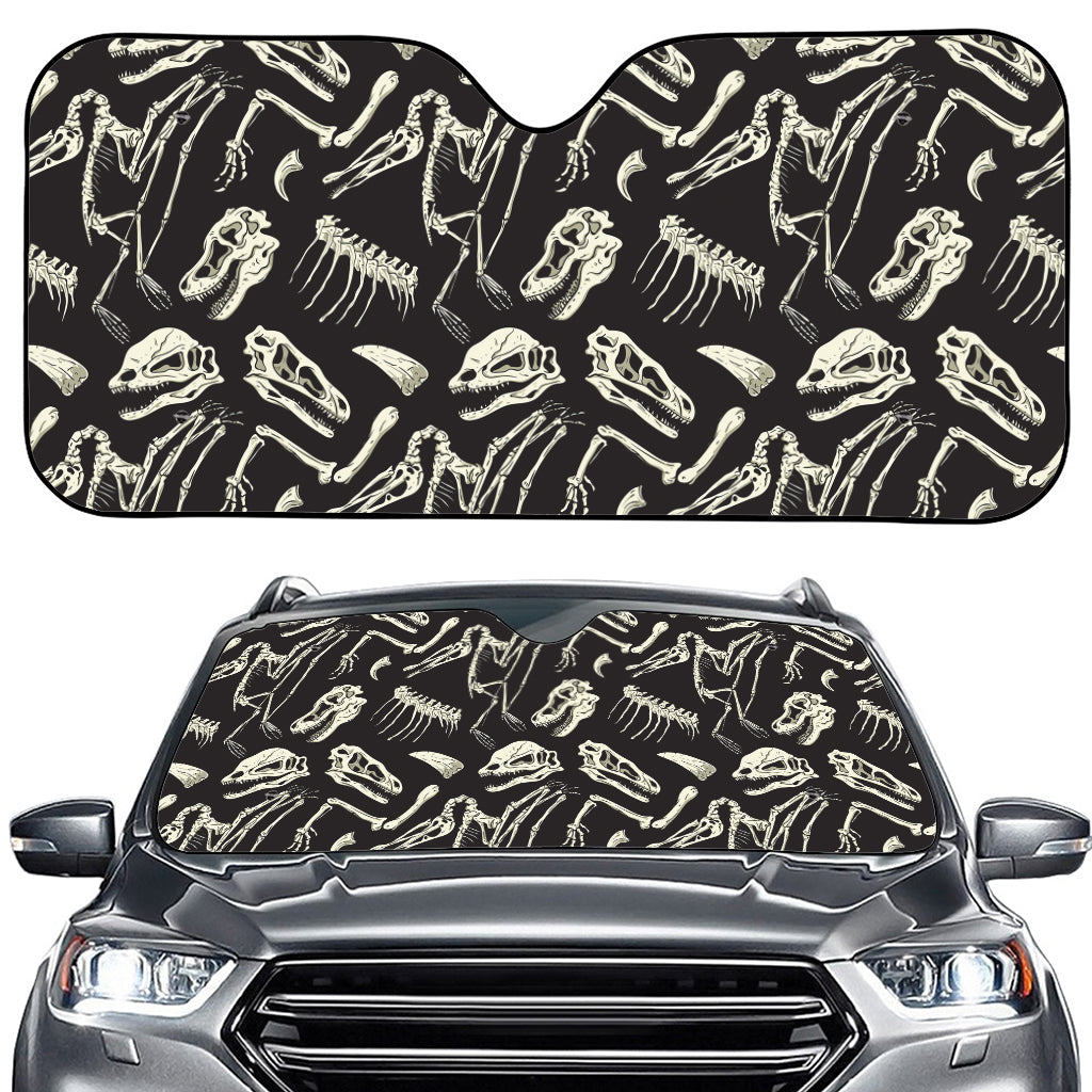 Monochrome Dinosaur Fossil Pattern Print Car Windshield Sun Shade