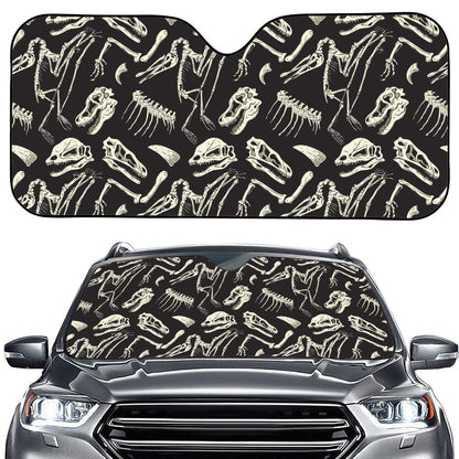 Monochrome Dinosaur Fossil Pattern Print Car Windshield Sun Shade