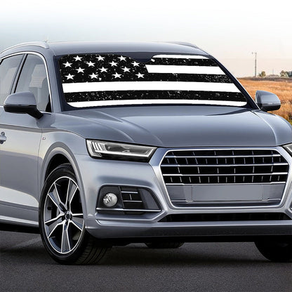 Monochrome Grunge American Flag Print Car Windshield Sun Shade