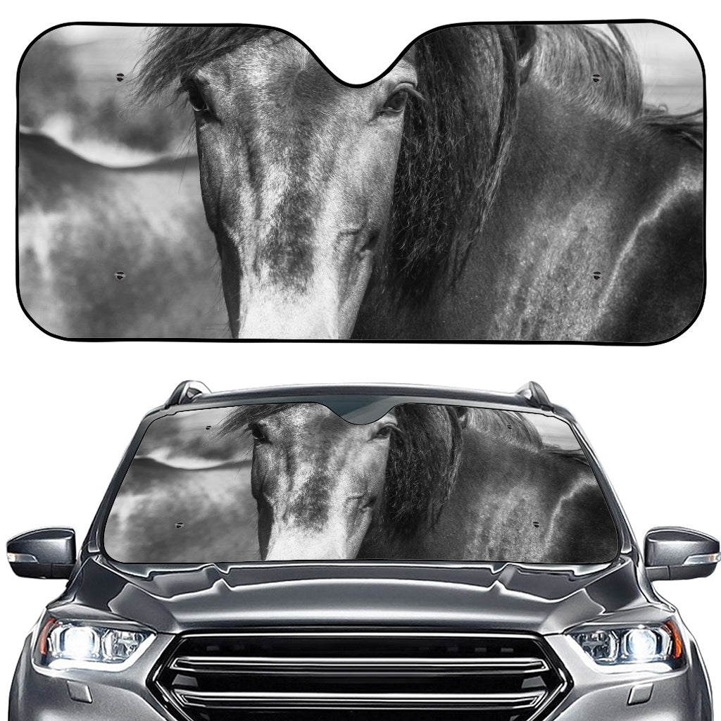 Monochrome Horse Print Car Windshield Sun Shade