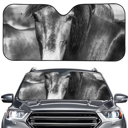 Monochrome Horse Print Car Windshield Sun Shade