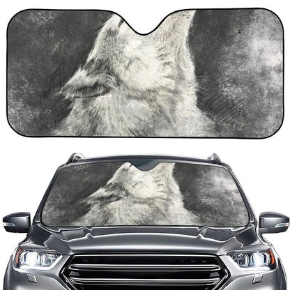 Monochrome Howling Wolf Print Car Windshield Sun Shade
