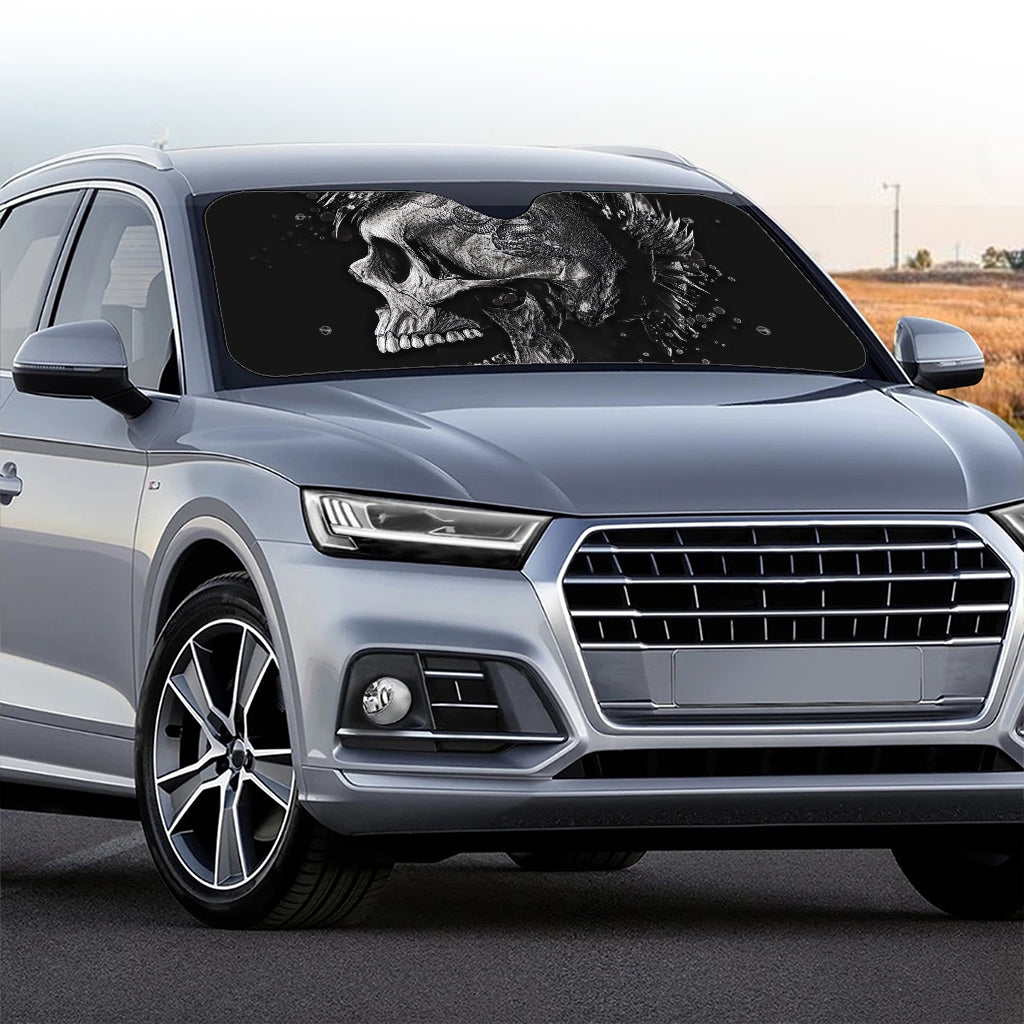 Monochrome Punk Skull Print Car Windshield Sun Shade