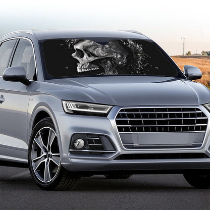 Monochrome Punk Skull Print Car Windshield Sun Shade