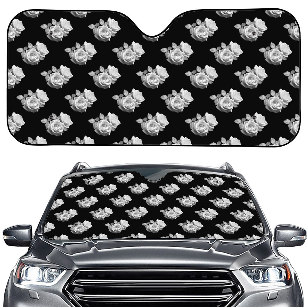 Monochrome Rose Pattern Print Car Windshield Sun Shade