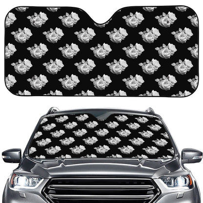 Monochrome Rose Pattern Print Car Windshield Sun Shade
