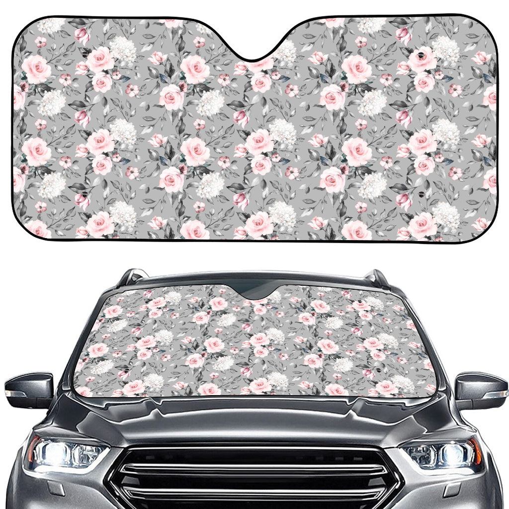 Monochrome Spring Floral Print Car Windshield Sun Shade
