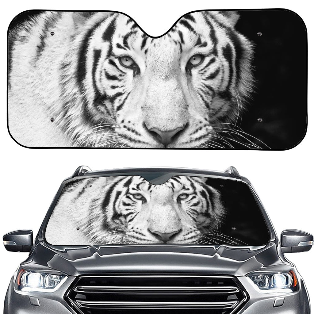 Monochrome White Bengal Tiger Print Car Windshield Sun Shade