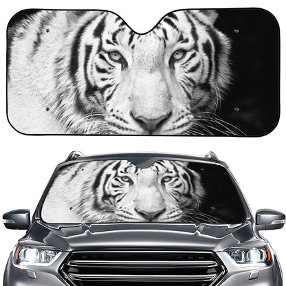 Monochrome White Bengal Tiger Print Car Windshield Sun Shade