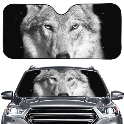 Monochrome Wolf Print Car Windshield Sun Shade