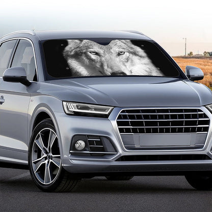 Monochrome Wolf Print Car Windshield Sun Shade