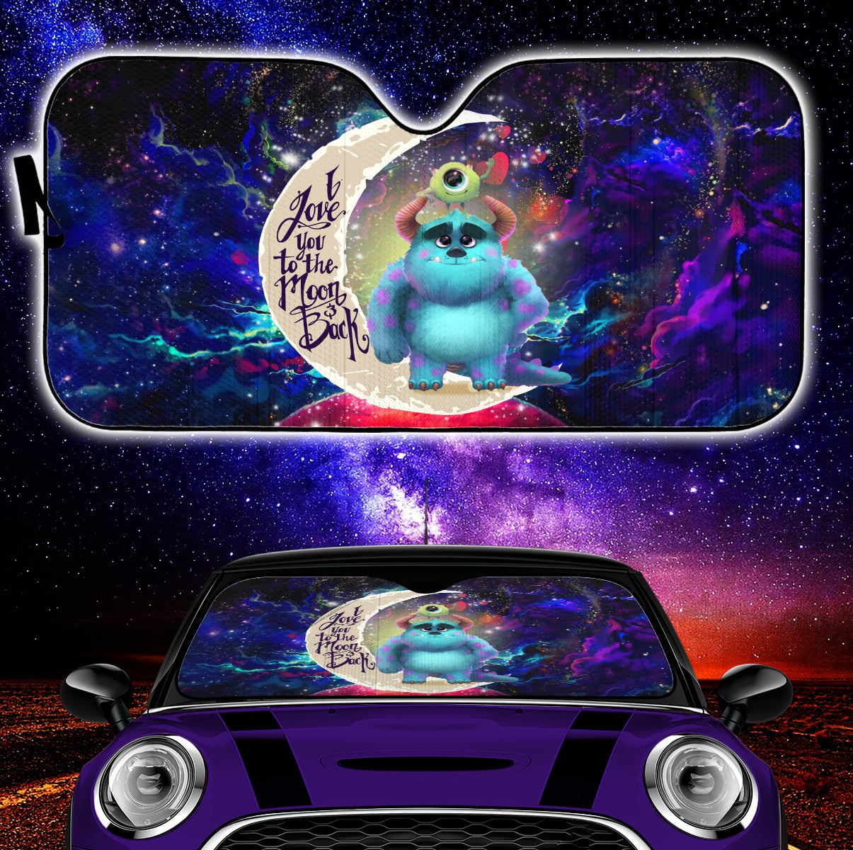 Monster Inc Sully And Mike Love You To The Moon Galaxy Car Auto Sunshades