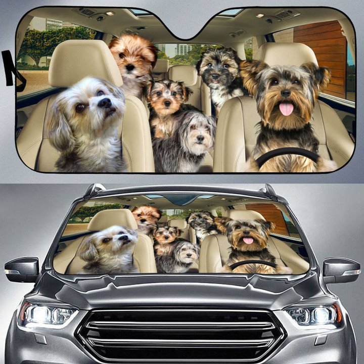Morkie Car All Over Printed 3D Sun Shade