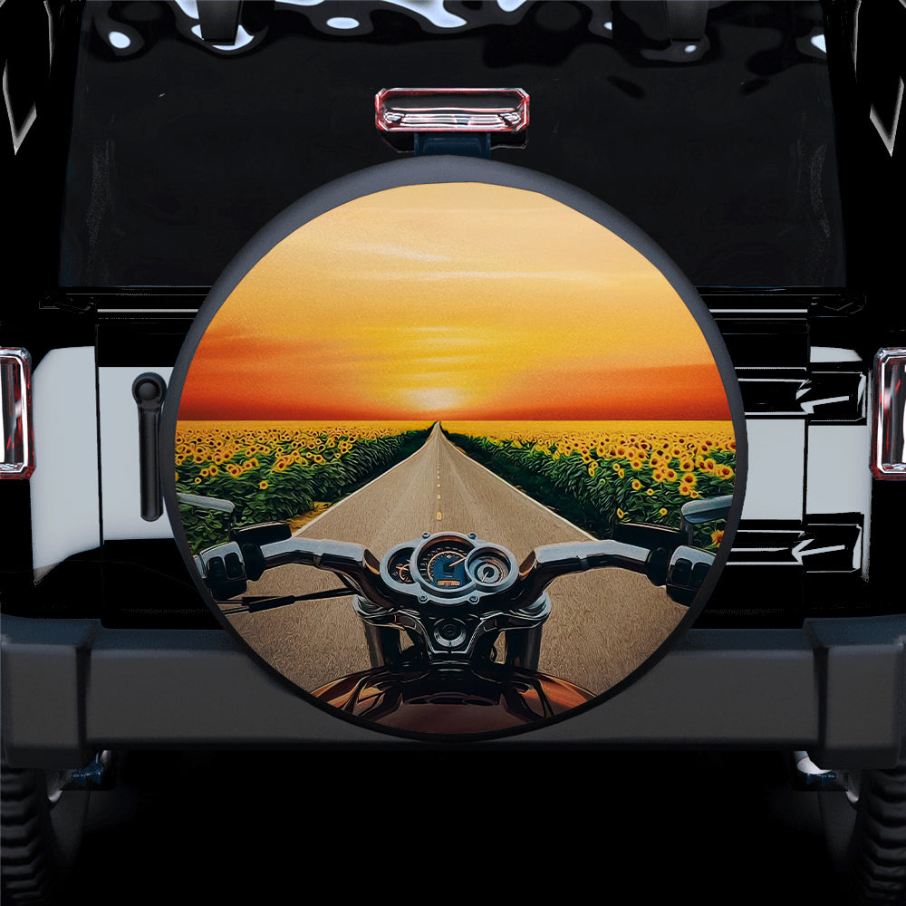 Motor Cafe Racer Long Trip Sunflower Car Spare Tire Cover