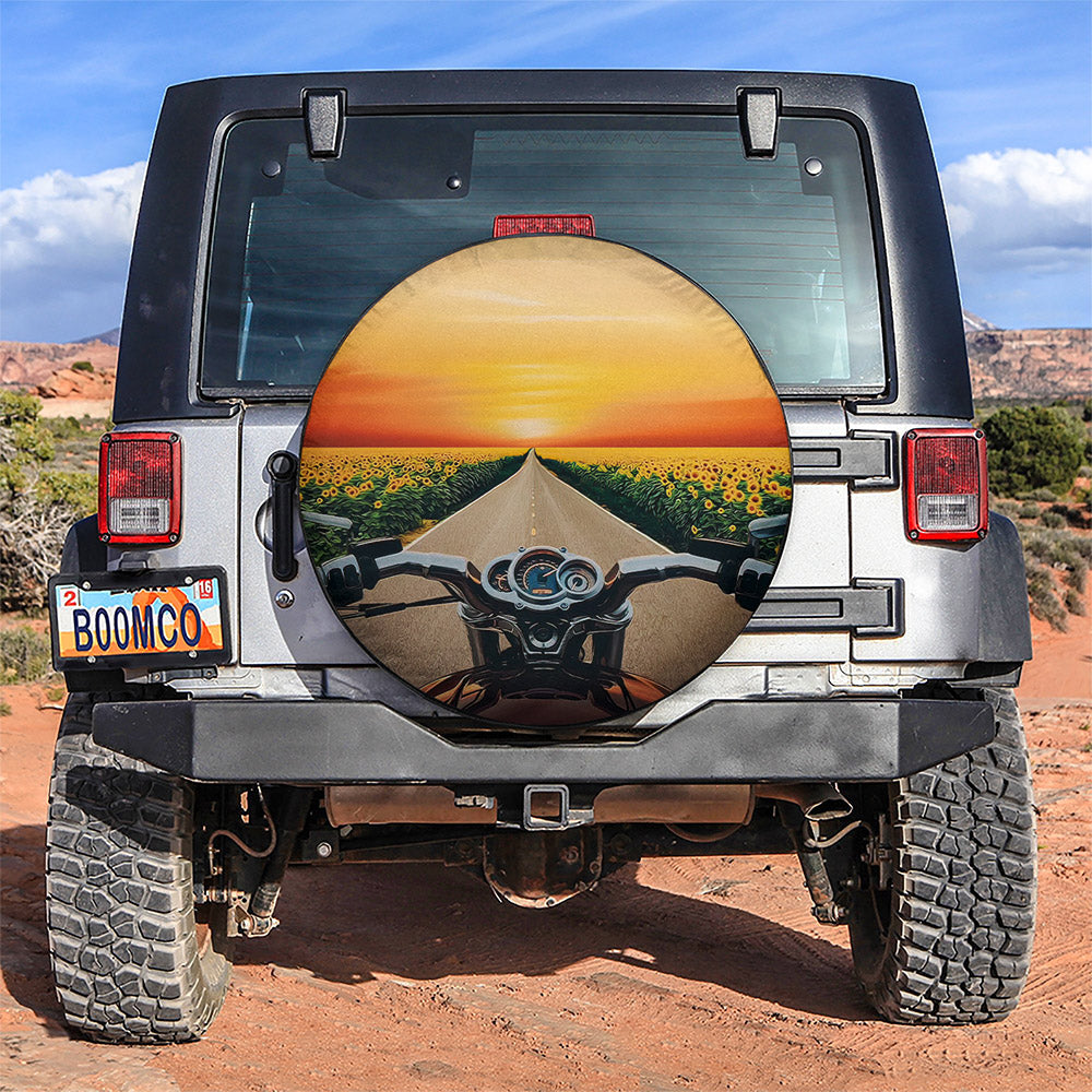 Motor Cafe Racer Long Trip Sunflower Car Spare Tire Cover