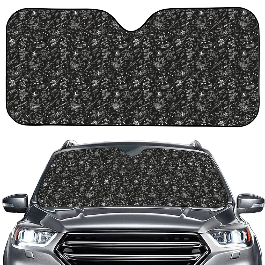 Motorcycle Words Pattern Print Car Windshield Sun Shade