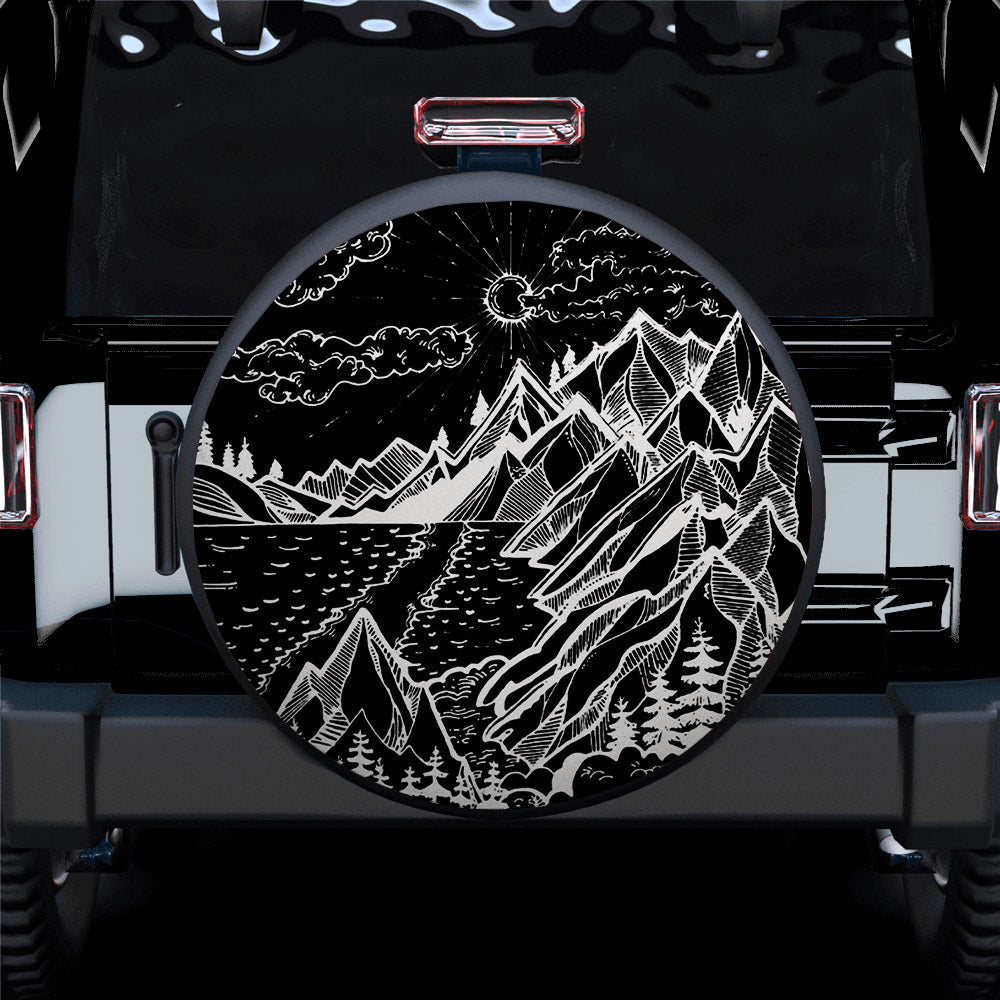 Mountain Site, Galaxy Night Sky Car Spare Tire Cover