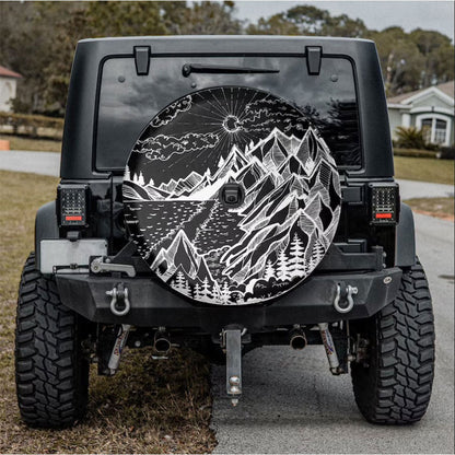 Mountain Site, Galaxy Night Sky Car Spare Tire Cover