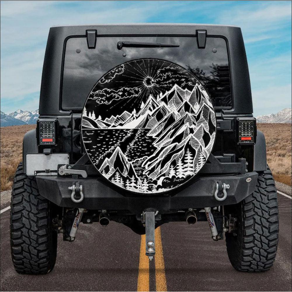 Mountain Site, Galaxy Night Sky Car Spare Tire Cover
