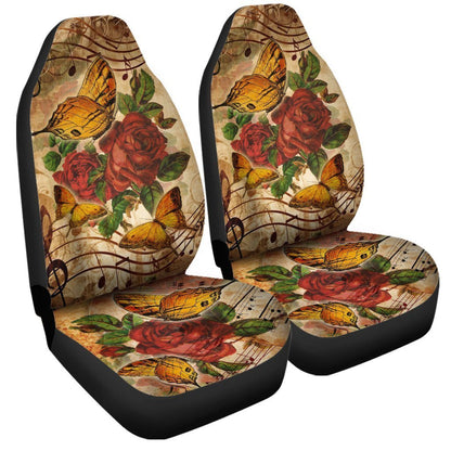 Music Note Butterfly Car Seat Covers Custom Red Rose Car Accessories
