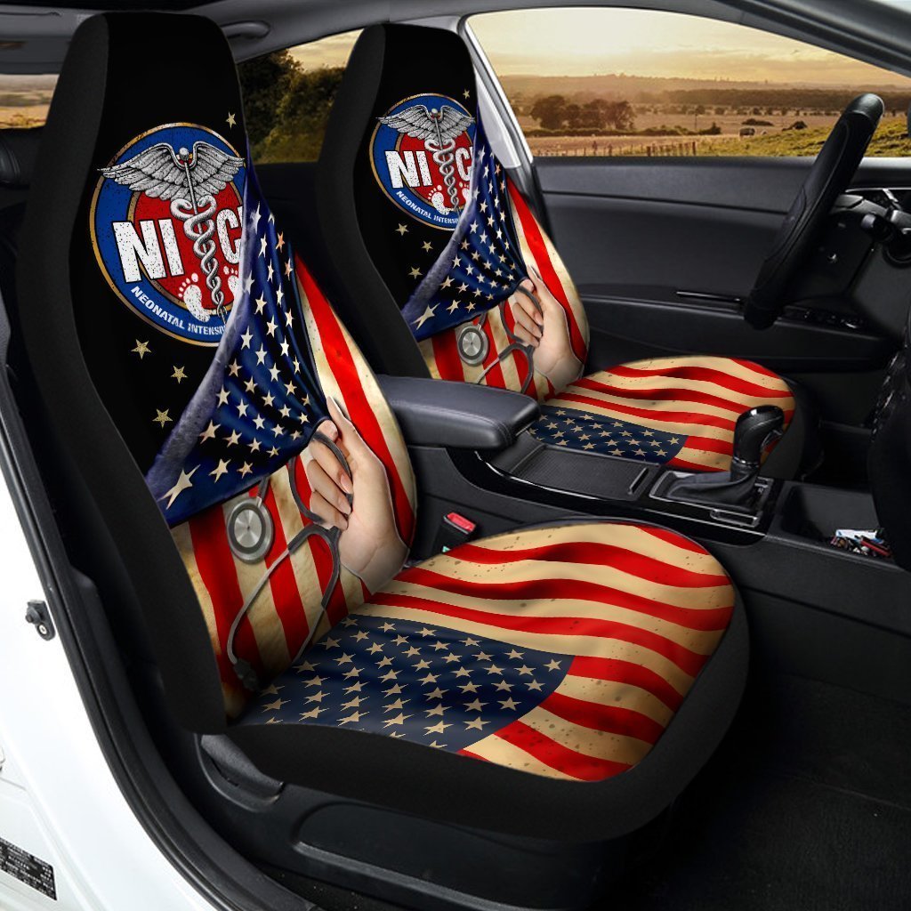 NICU Nurse Car Seat Covers Custom American Flag Car Accessories For NICU Nurse