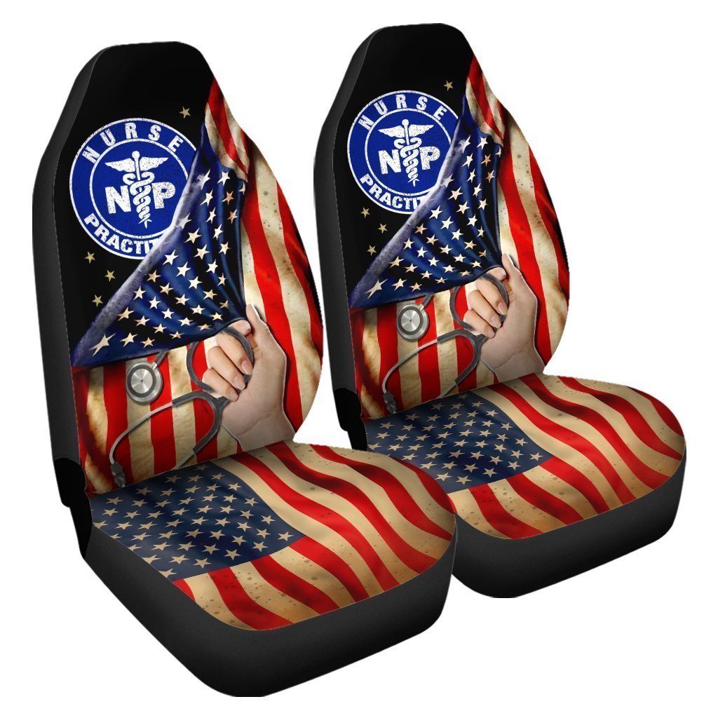 NP Nurse Car Seat Covers Custom American Flag Car Accessories