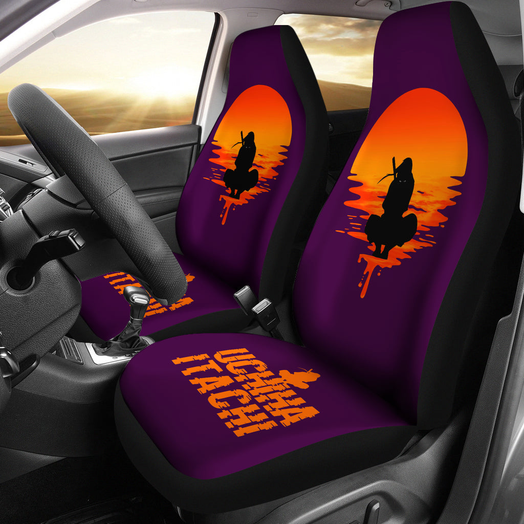 Naruto Anime Car Seat Covers - Uchiha Itachi Sitting Silhouette Melting Moon Seat Covers Ci101605