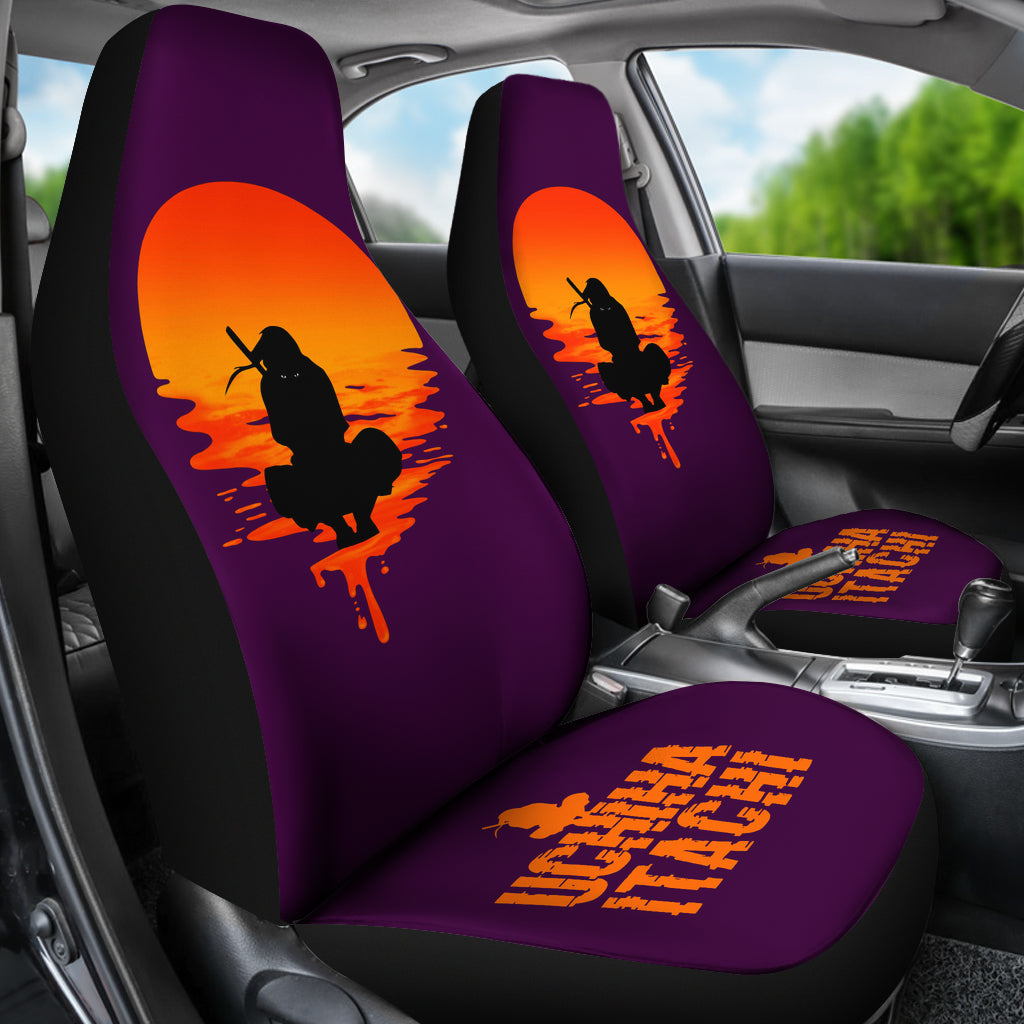 Naruto Anime Car Seat Covers - Uchiha Itachi Sitting Silhouette Melting Moon Seat Covers Ci101605