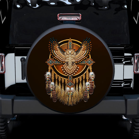 Native Owl, Native American Camping Car Spare Tire Cover