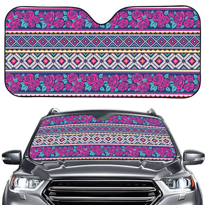 Native Tribal Ethnic Rose Pattern Print Car Windshield Sun Shade
