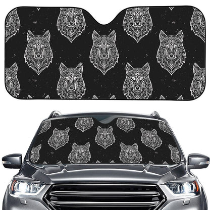 Native Tribal Wolf Pattern Print Car Windshield Sun Shade