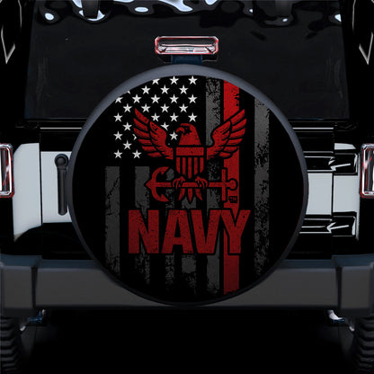 Navy American Flag Thin Red Line Jeep Car Spare Tire Cover