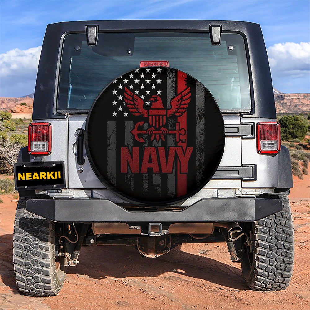 Navy American Flag Thin Red Line Jeep Car Spare Tire Cover