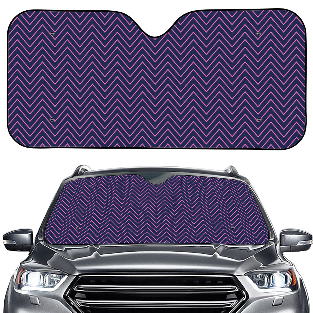 Navy And Pink Zigzag Pattern Print Car Windshield Sun Shade