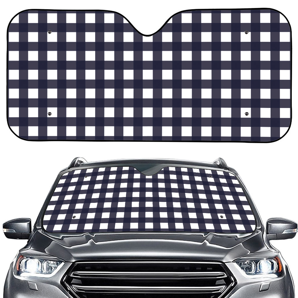 Navy And White Check Pattern Print Car Windshield Sun Shade